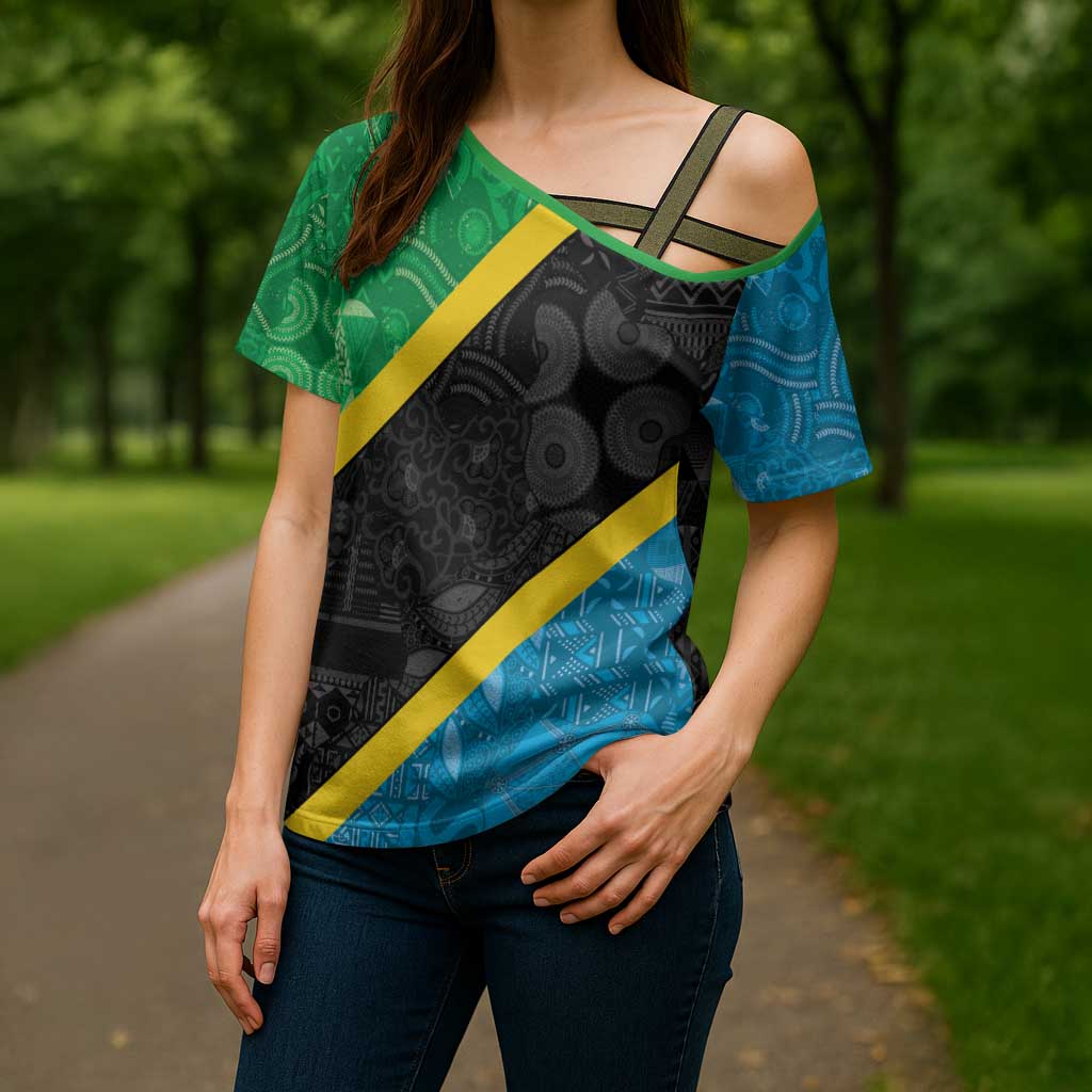 Tanzania 255 Cross Shoulder Shirt African Mix Pattern Flag Motif - Wonder Print Shop