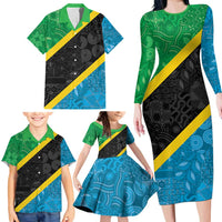 Tanzania 255 Family Matching Long Sleeve Bodycon Dress and Hawaiian Shirt African Mix Pattern Flag Motif - Wonder Print Shop