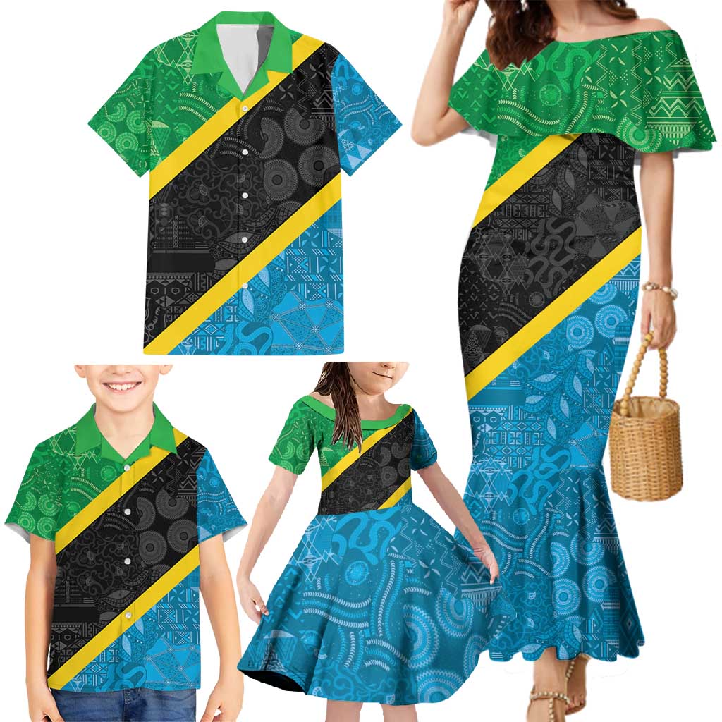 Tanzania 255 Family Matching Mermaid Dress and Hawaiian Shirt African Mix Pattern Flag Motif - Wonder Print Shop