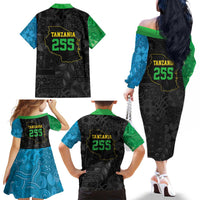 Tanzania 255 Family Matching Off The Shoulder Long Sleeve Dress and Hawaiian Shirt African Mix Pattern Flag Motif - Wonder Print Shop