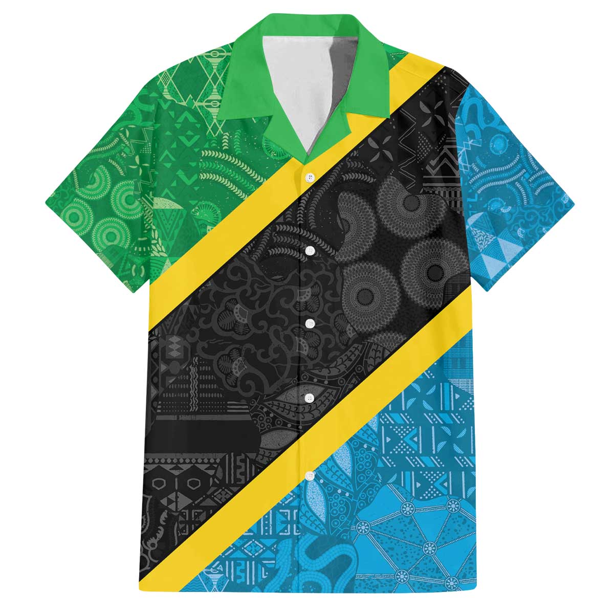 Tanzania 255 Family Matching Off The Shoulder Long Sleeve Dress and Hawaiian Shirt African Mix Pattern Flag Motif - Wonder Print Shop