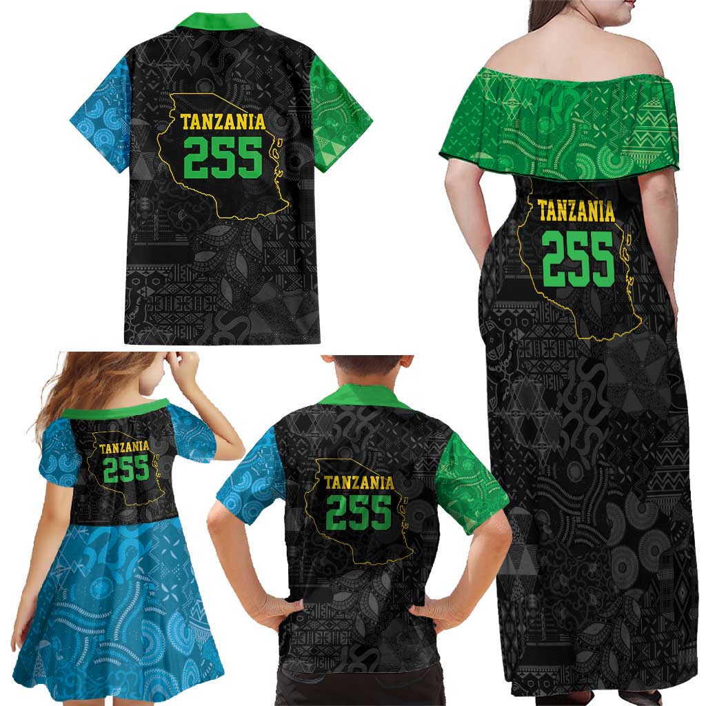 Tanzania 255 Family Matching Off Shoulder Maxi Dress and Hawaiian Shirt African Mix Pattern Flag Motif - Wonder Print Shop