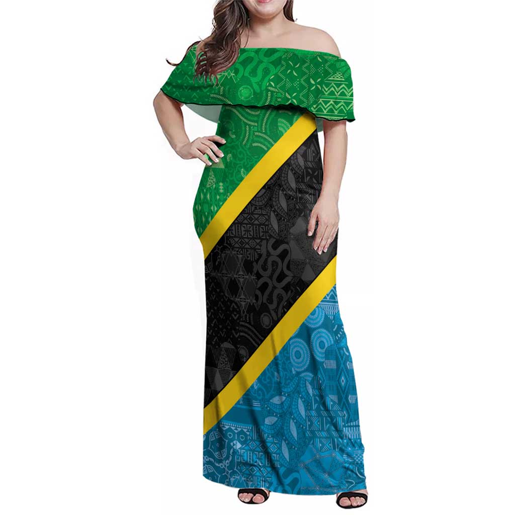 Tanzania 255 Family Matching Off Shoulder Maxi Dress and Hawaiian Shirt African Mix Pattern Flag Motif - Wonder Print Shop