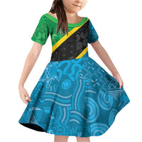 Tanzania 255 Family Matching Off Shoulder Short Dress and Hawaiian Shirt African Mix Pattern Flag Motif - Wonder Print Shop