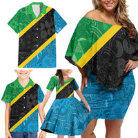 Tanzania 255 Family Matching Off Shoulder Short Dress and Hawaiian Shirt African Mix Pattern Flag Motif - Wonder Print Shop