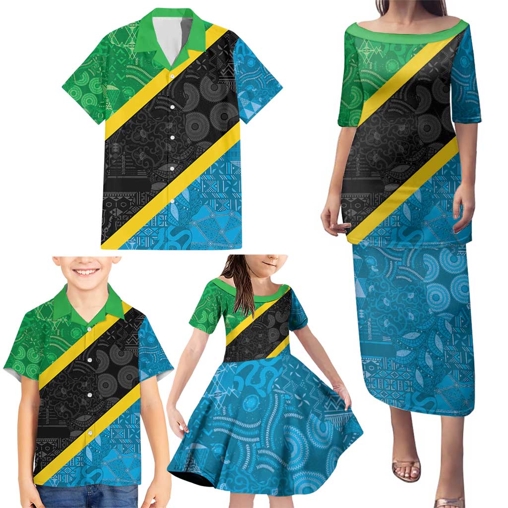 Tanzania 255 Family Matching Puletasi and Hawaiian Shirt African Mix Pattern Flag Motif - Wonder Print Shop