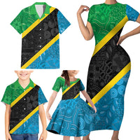 Tanzania 255 Family Matching Short Sleeve Bodycon Dress and Hawaiian Shirt African Mix Pattern Flag Motif - Wonder Print Shop