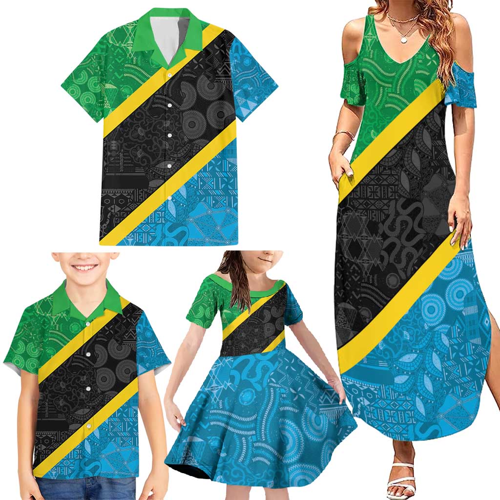 Tanzania 255 Family Matching Summer Maxi Dress and Hawaiian Shirt African Mix Pattern Flag Motif - Wonder Print Shop
