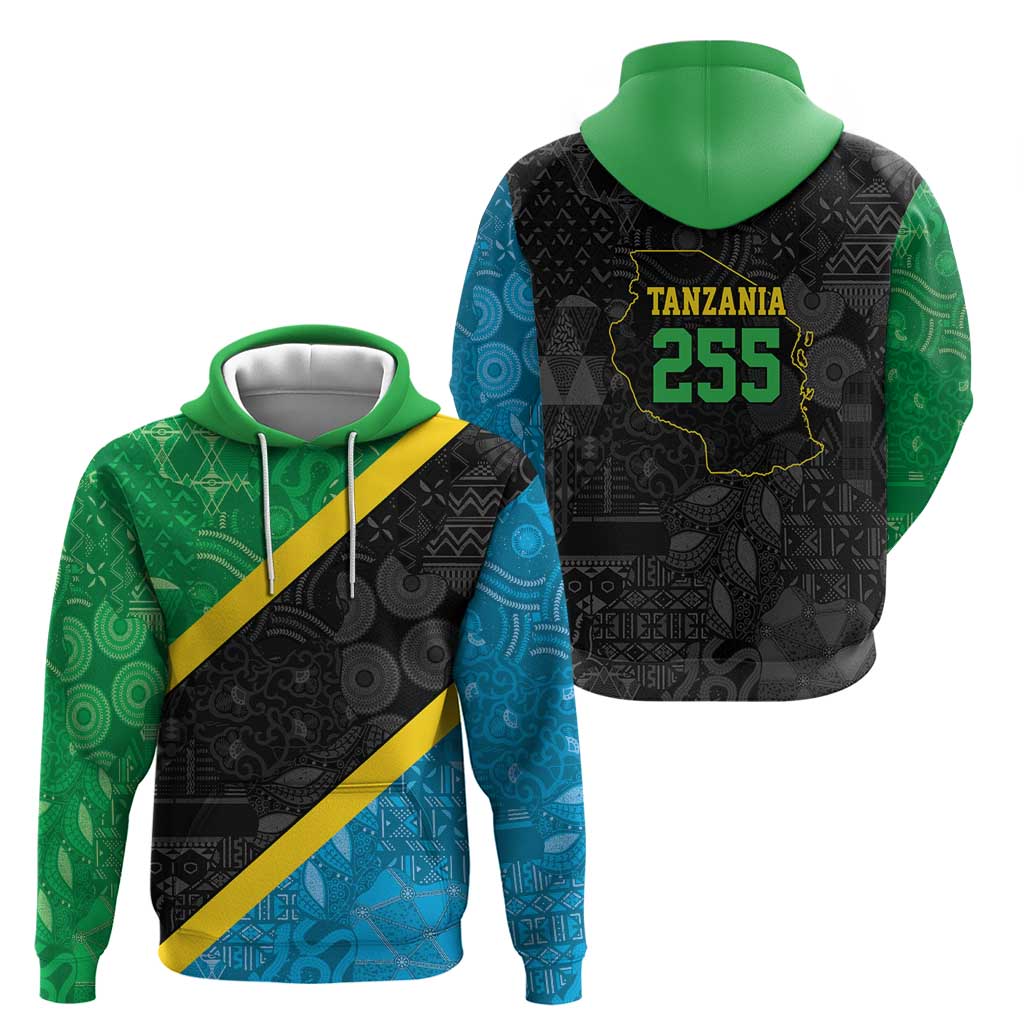 Tanzania 255 Hoodie African Mix Pattern Flag Motif - Wonder Print Shop