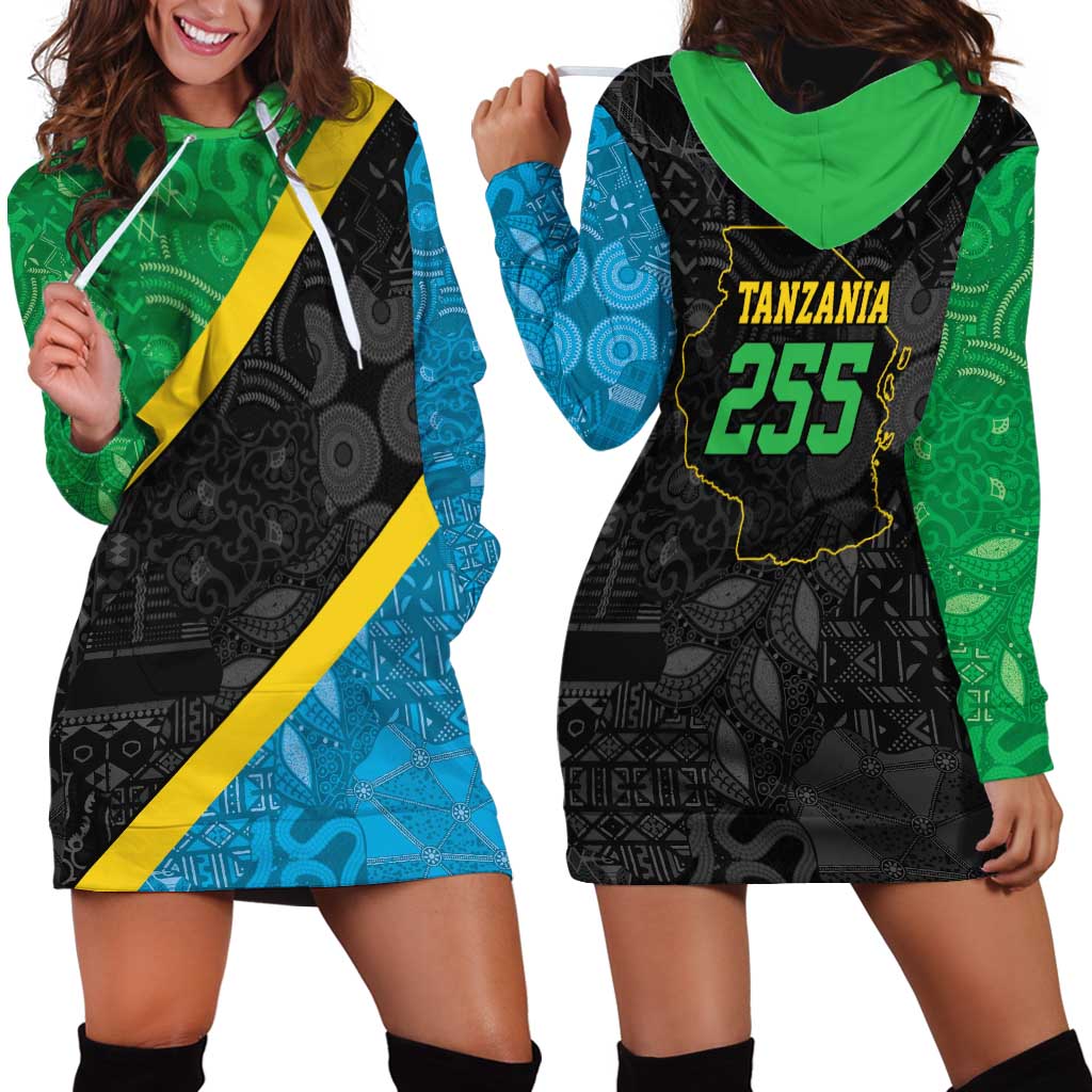 Tanzania 255 Hoodie Dress African Mix Pattern Flag Motif - Wonder Print Shop