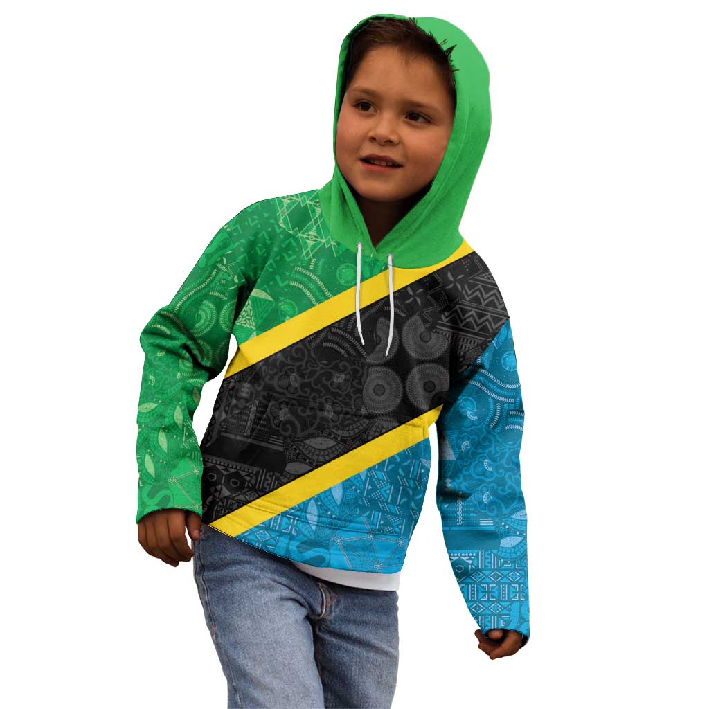 Tanzania 255 Kid Hoodie African Mix Pattern Flag Motif - Wonder Print Shop
