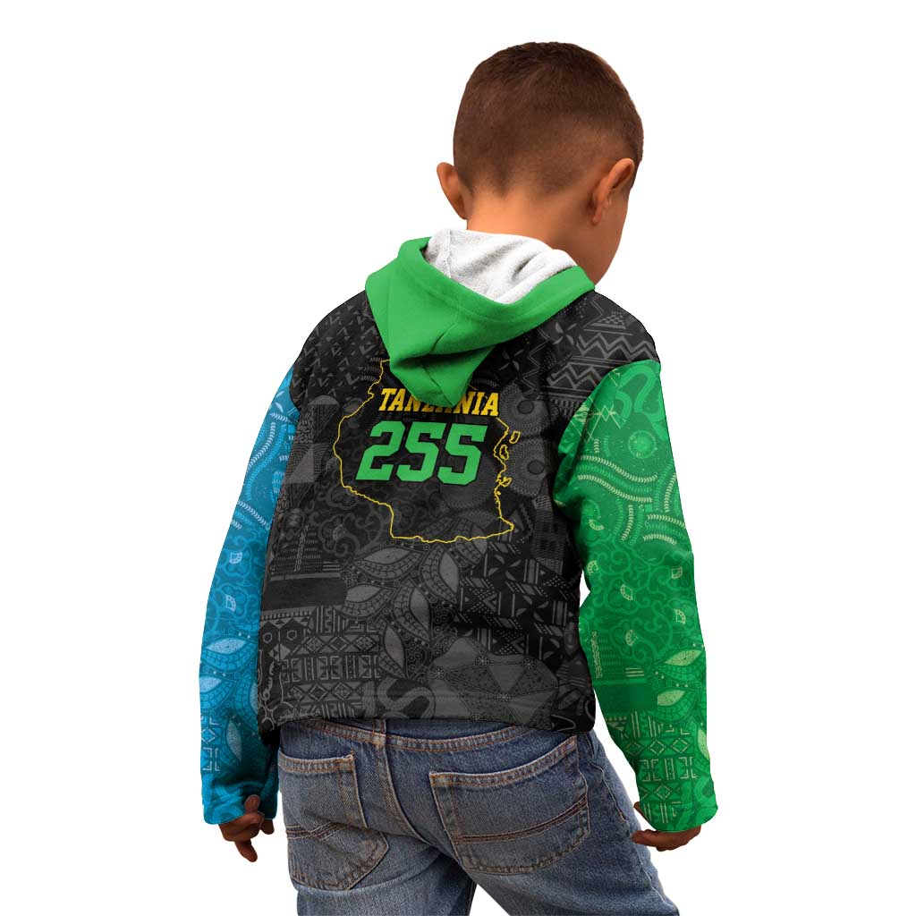 Tanzania 255 Kid Hoodie African Mix Pattern Flag Motif - Wonder Print Shop