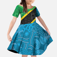 Tanzania 255 Kid Short Sleeve Dress African Mix Pattern Flag Motif - Wonder Print Shop
