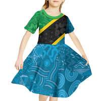 Tanzania 255 Kid Short Sleeve Dress African Mix Pattern Flag Motif - Wonder Print Shop