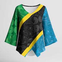 Tanzania 255 Kimono Sleeve Blouse African Mix Pattern Flag Motif - Wonder Print Shop