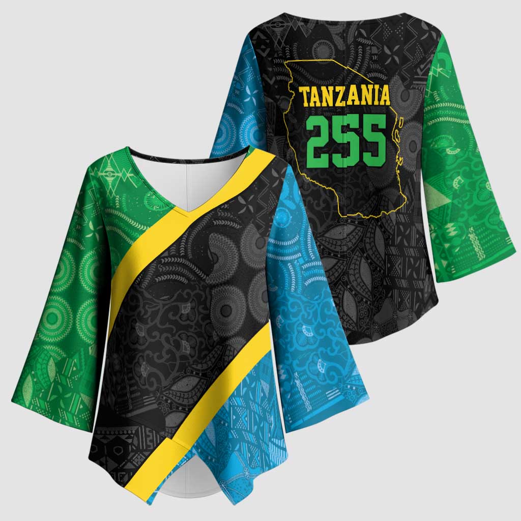 Tanzania 255 Kimono Sleeve Blouse African Mix Pattern Flag Motif - Wonder Print Shop