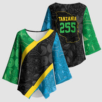 Tanzania 255 Kimono Sleeve Blouse African Mix Pattern Flag Motif - Wonder Print Shop