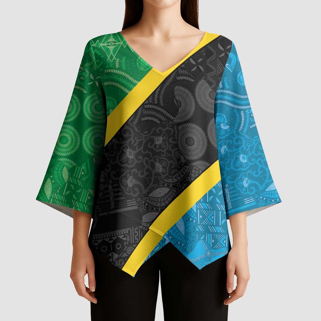 Tanzania 255 Kimono Sleeve Blouse African Mix Pattern Flag Motif - Wonder Print Shop