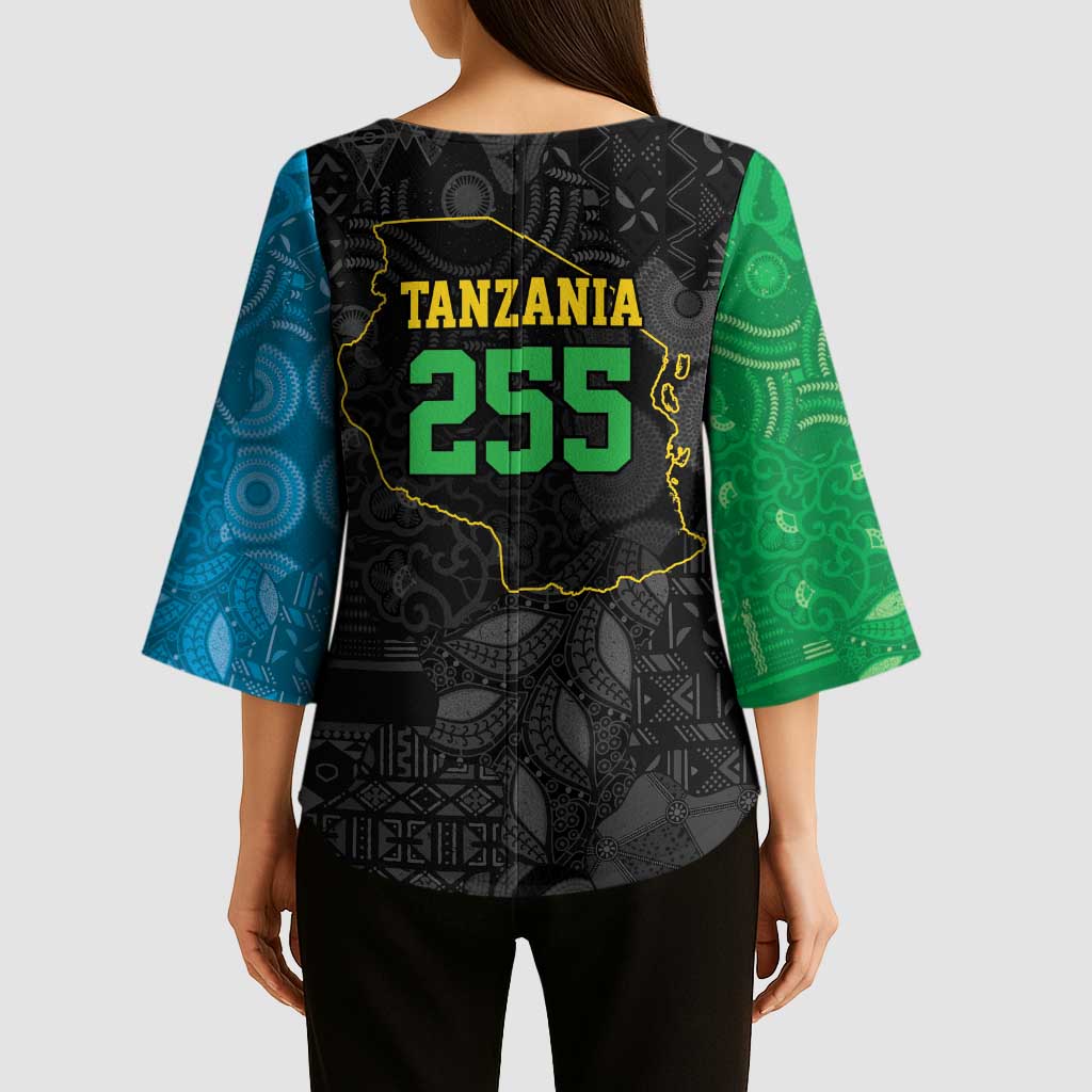 Tanzania 255 Kimono Sleeve Blouse African Mix Pattern Flag Motif - Wonder Print Shop