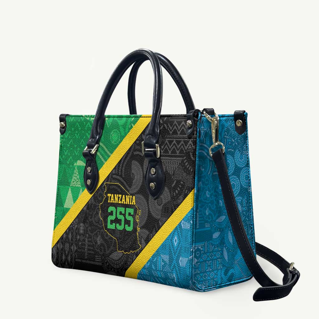 Tanzania 255 Leather Bag African Mix Pattern Flag Motif - Wonder Print Shop