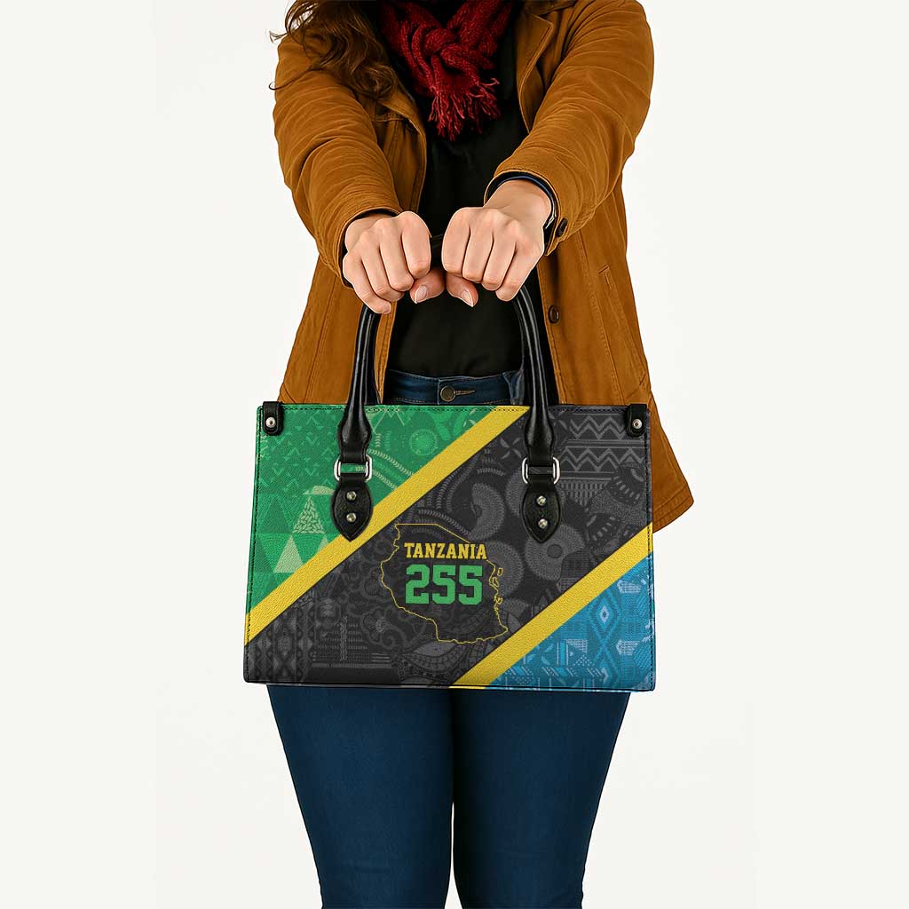 Tanzania 255 Leather Bag African Mix Pattern Flag Motif - Wonder Print Shop