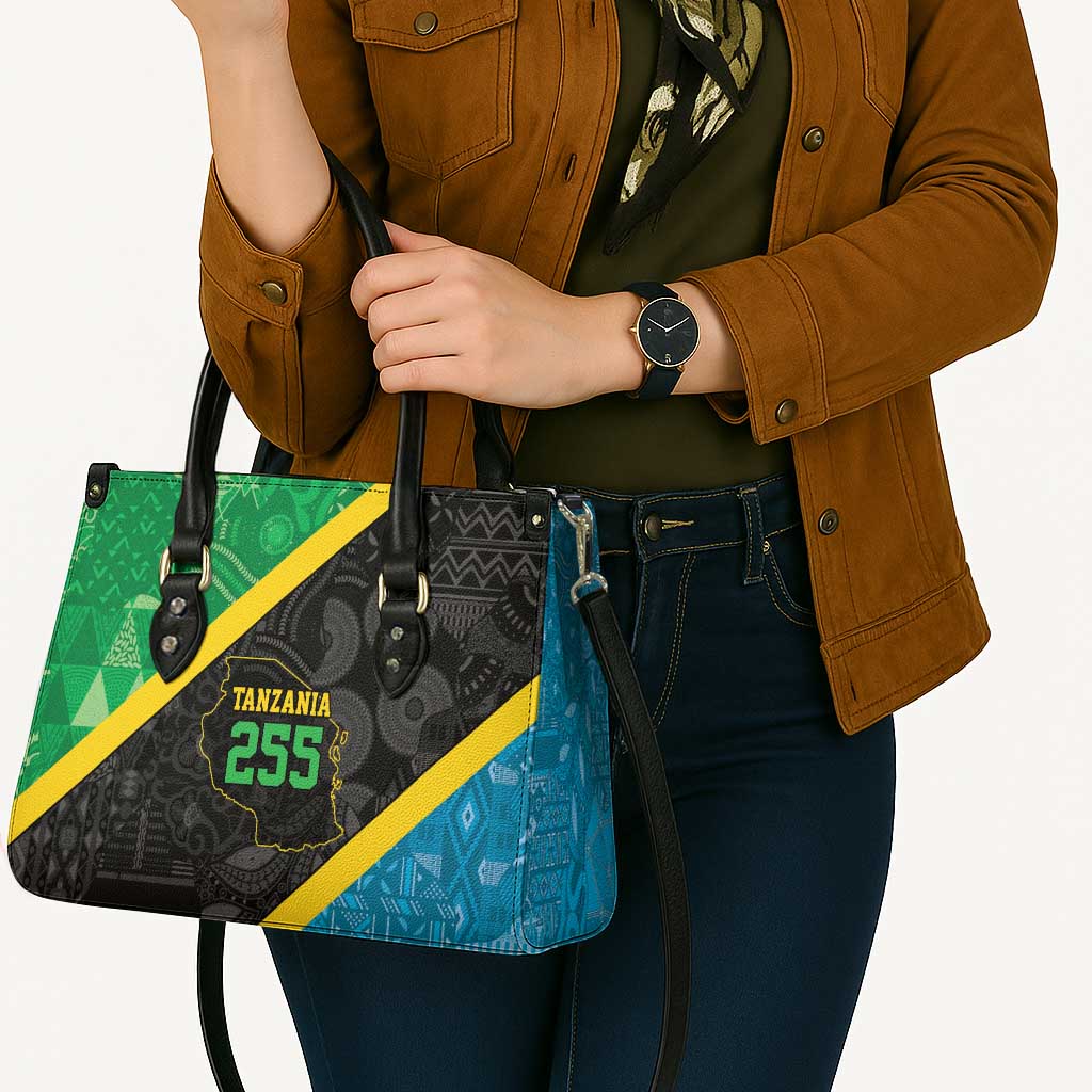 Tanzania 255 Leather Bag African Mix Pattern Flag Motif - Wonder Print Shop