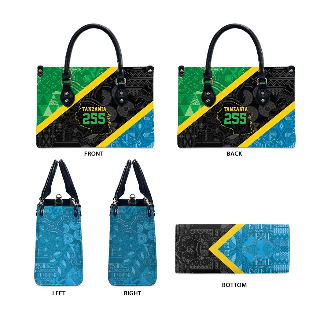 Tanzania 255 Leather Bag African Mix Pattern Flag Motif - Wonder Print Shop