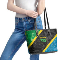 Tanzania 255 Leather Tote Bag African Mix Pattern Flag Motif - Wonder Print Shop