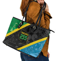 Tanzania 255 Leather Tote Bag African Mix Pattern Flag Motif - Wonder Print Shop