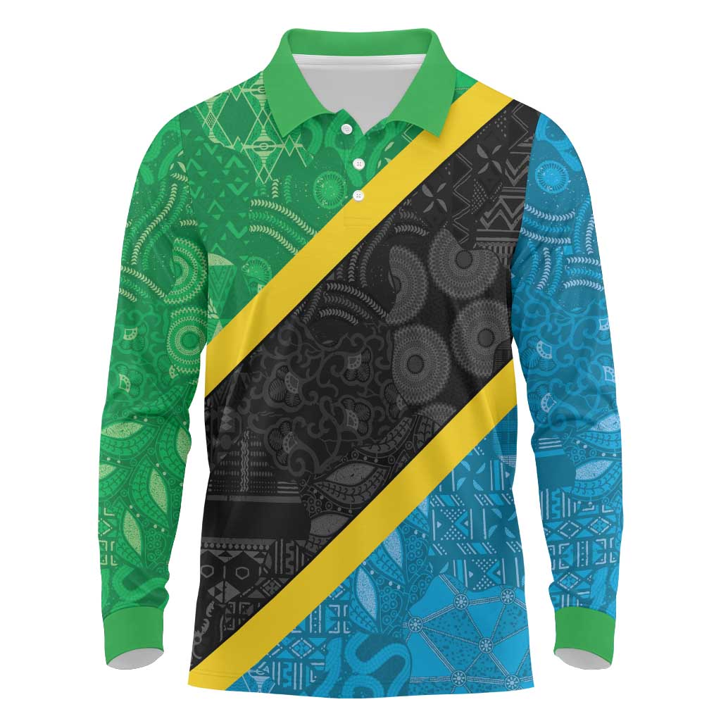 Tanzania 255 Long Sleeve Polo Shirt African Mix Pattern Flag Motif - Wonder Print Shop