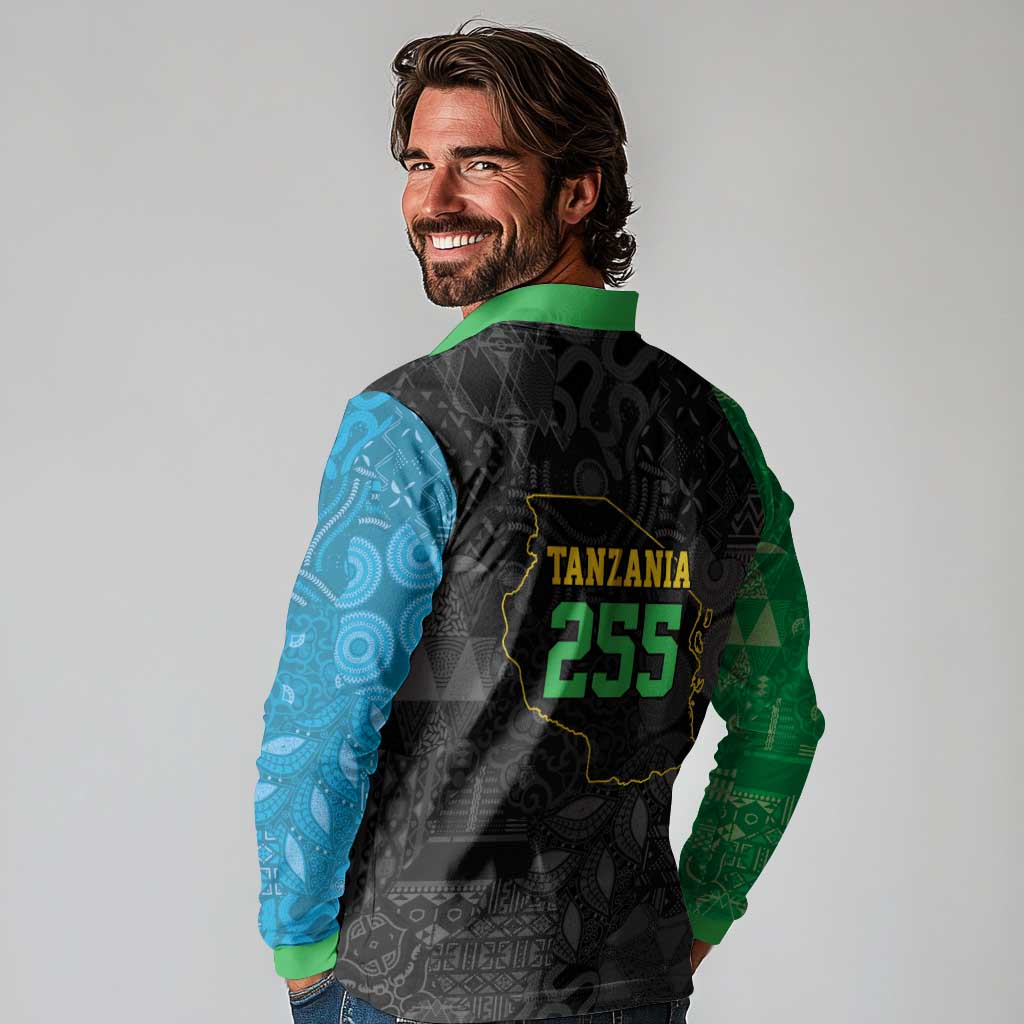 Tanzania 255 Long Sleeve Polo Shirt African Mix Pattern Flag Motif - Wonder Print Shop