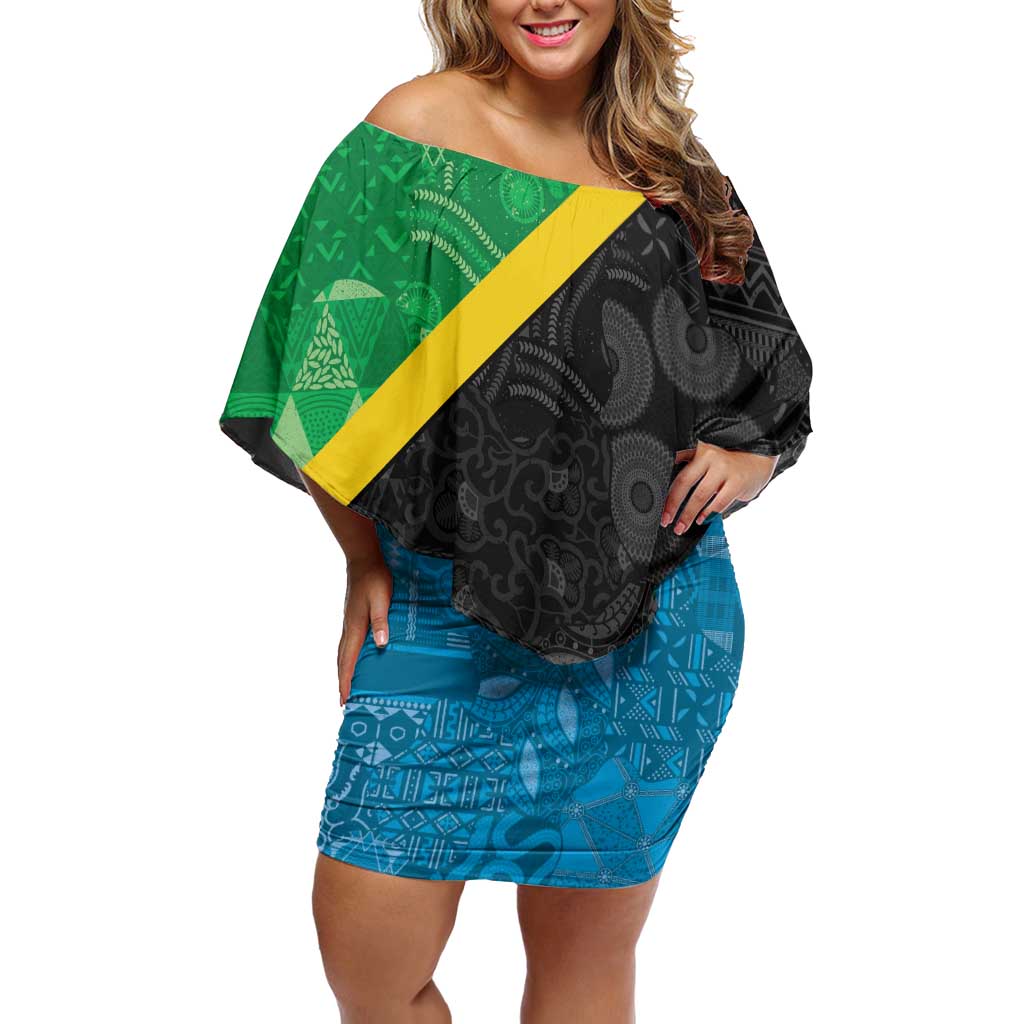 Tanzania 255 Off Shoulder Short Dress African Mix Pattern Flag Motif - Wonder Print Shop