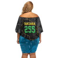 Tanzania 255 Off Shoulder Short Dress African Mix Pattern Flag Motif - Wonder Print Shop