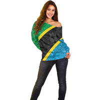Tanzania 255 Off Shoulder Sweater African Mix Pattern Flag Motif - Wonder Print Shop
