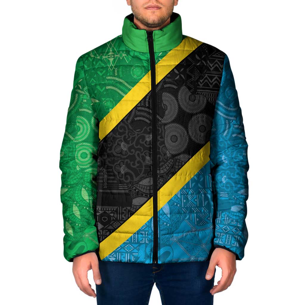 Tanzania 255 Padded Jacket African Mix Pattern Flag Motif - Wonder Print Shop