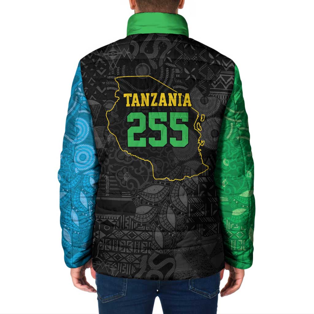 Tanzania 255 Padded Jacket African Mix Pattern Flag Motif - Wonder Print Shop