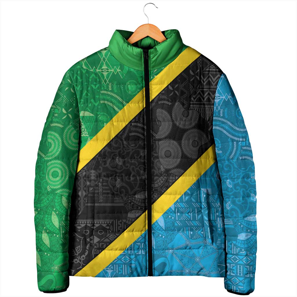 Tanzania 255 Padded Jacket African Mix Pattern Flag Motif - Wonder Print Shop