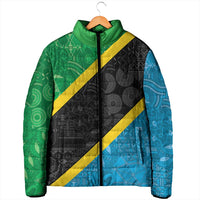 Tanzania 255 Padded Jacket African Mix Pattern Flag Motif - Wonder Print Shop