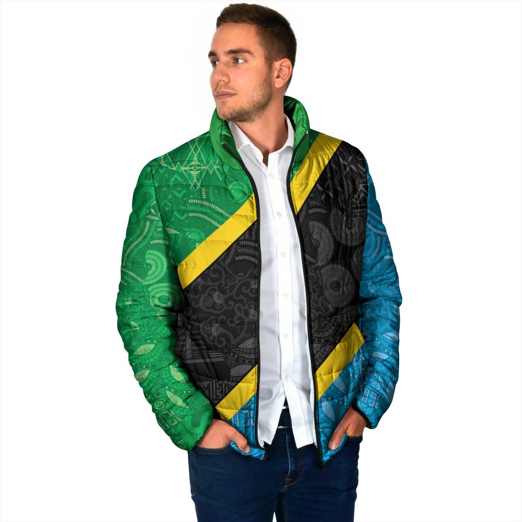 Tanzania 255 Padded Jacket African Mix Pattern Flag Motif - Wonder Print Shop