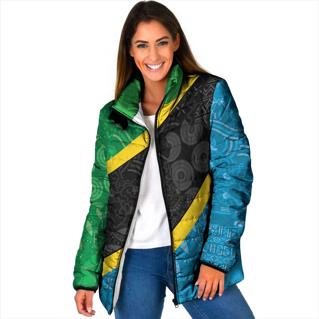 Tanzania 255 Padded Jacket African Mix Pattern Flag Motif - Wonder Print Shop