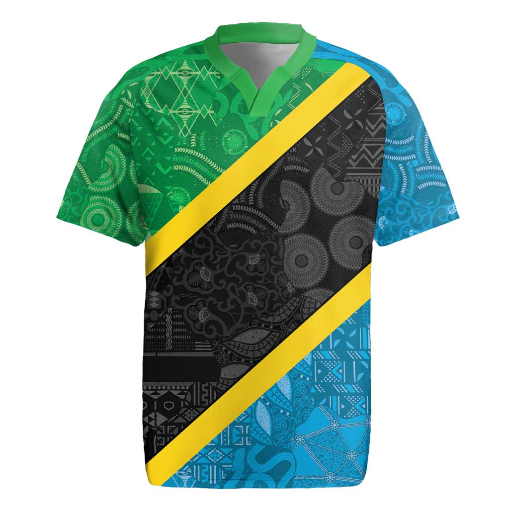 Tanzania 255 Rugby Jersey African Mix Pattern Flag Motif - Wonder Print Shop