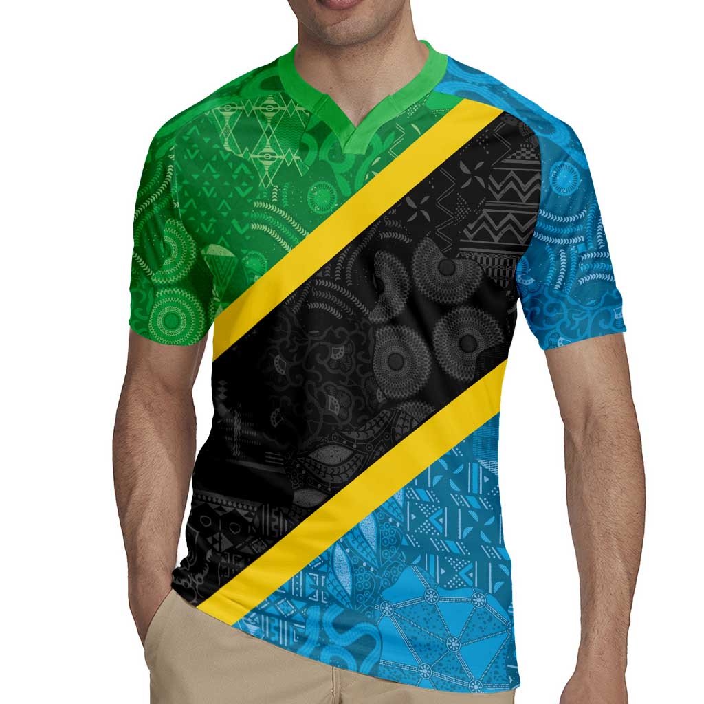 Tanzania 255 Rugby Jersey African Mix Pattern Flag Motif - Wonder Print Shop