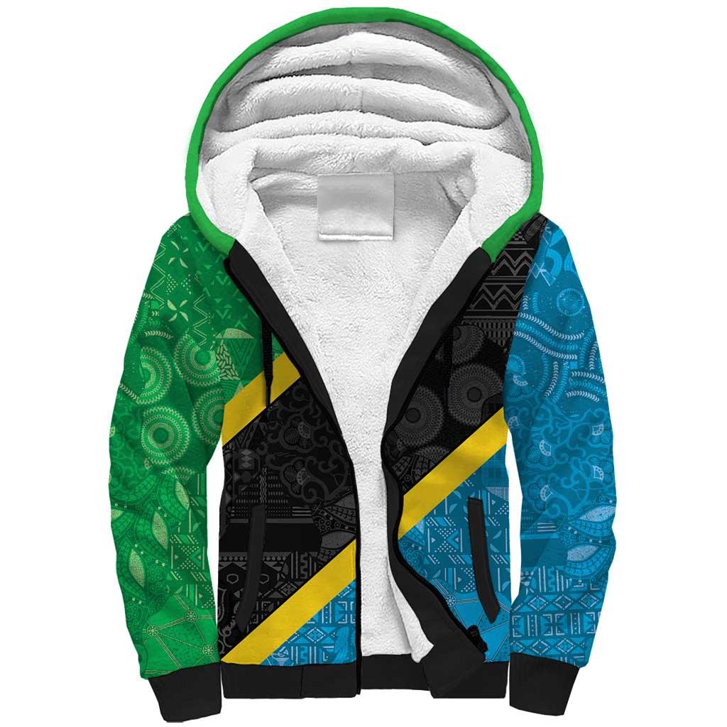 Tanzania 255 Sherpa Hoodie African Mix Pattern Flag Motif - Wonder Print Shop