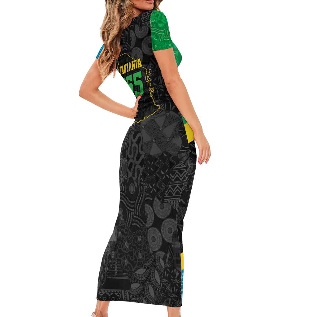 Tanzania 255 Short Sleeve Bodycon Dress African Mix Pattern Flag Motif - Wonder Print Shop