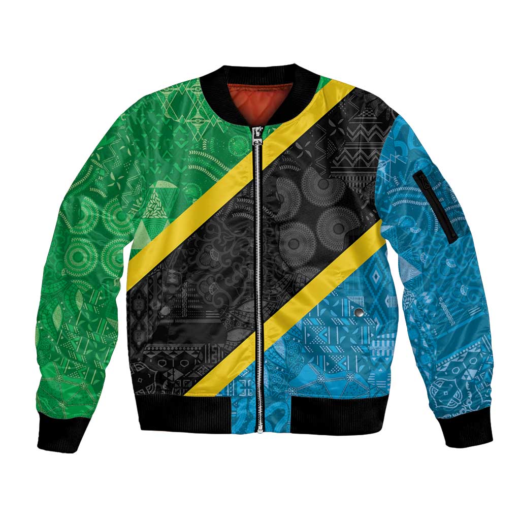 Tanzania 255 Sleeve Zip Bomber Jacket African Mix Pattern Flag Motif - Wonder Print Shop