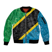 Tanzania 255 Sleeve Zip Bomber Jacket African Mix Pattern Flag Motif - Wonder Print Shop