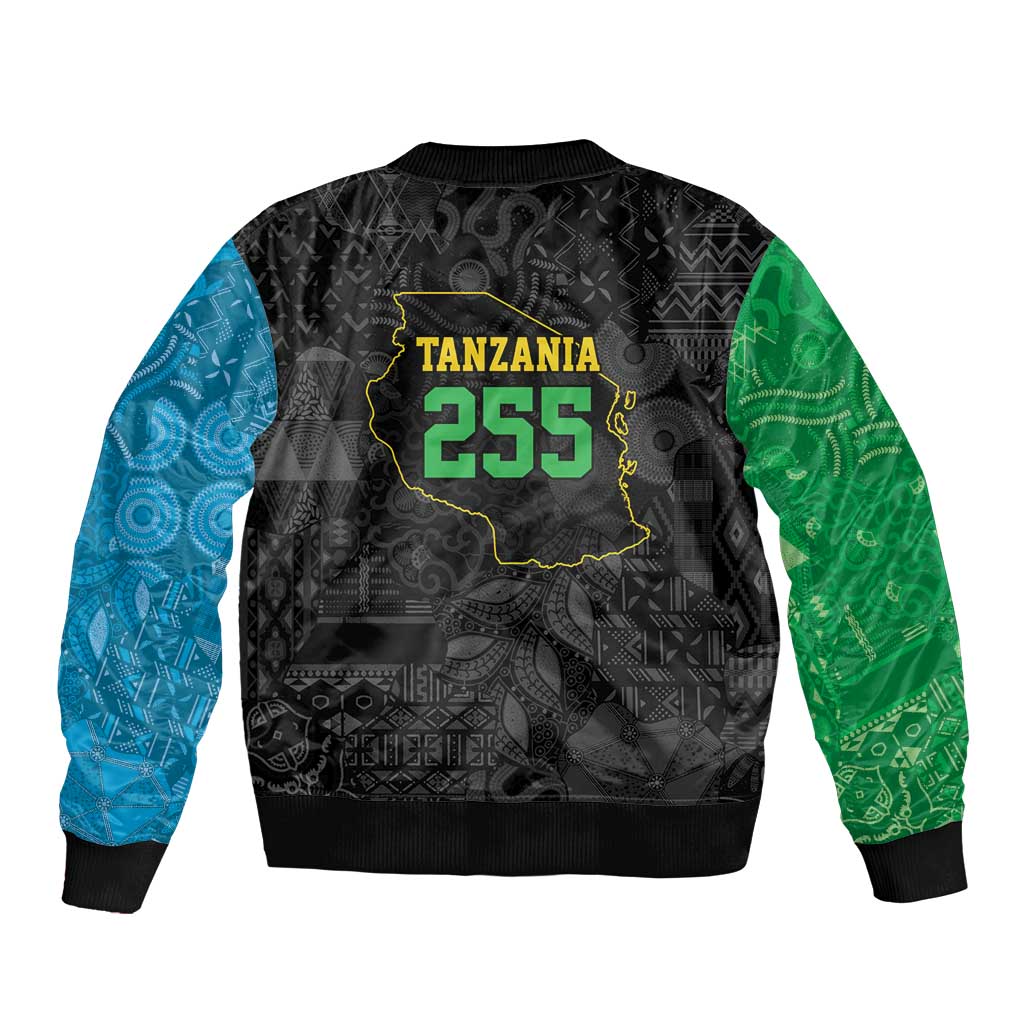 Tanzania 255 Sleeve Zip Bomber Jacket African Mix Pattern Flag Motif - Wonder Print Shop