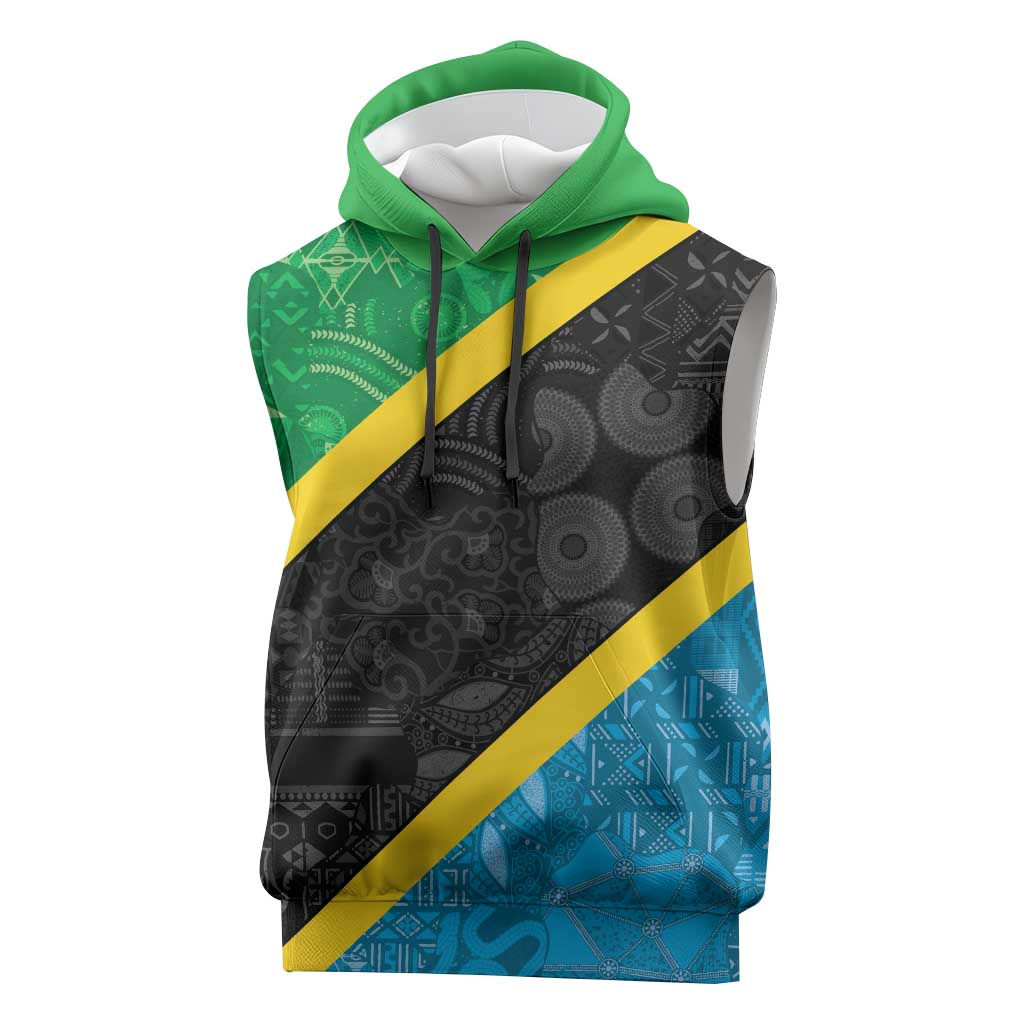 Tanzania 255 Sleeveless Hoodie African Mix Pattern Flag Motif - Wonder Print Shop