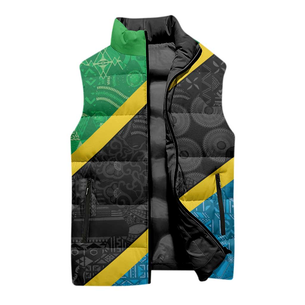 Tanzania 255 Sleeveless Puffer Jacket African Mix Pattern Flag Motif - Wonder Print Shop