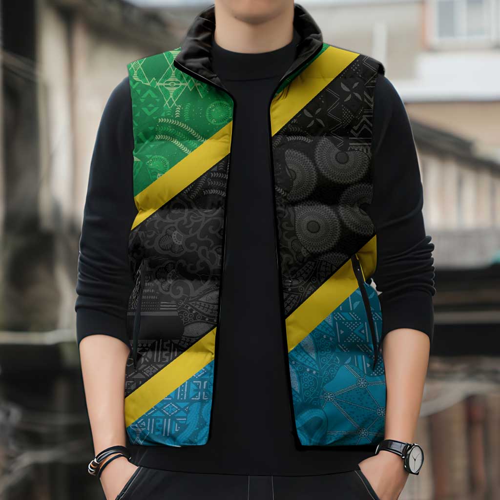 Tanzania 255 Sleeveless Puffer Jacket African Mix Pattern Flag Motif - Wonder Print Shop
